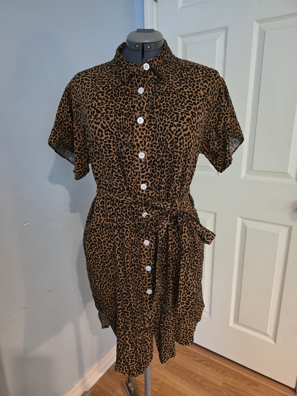 J. Crew Factory Brown Leopard Print Mini Shirt Dress